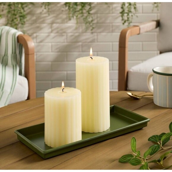 Hearth & Hand Magnolia Unscented Ribbed Pillar Candles 3x3 3x6 Set of 2 - Picture 4 of 7